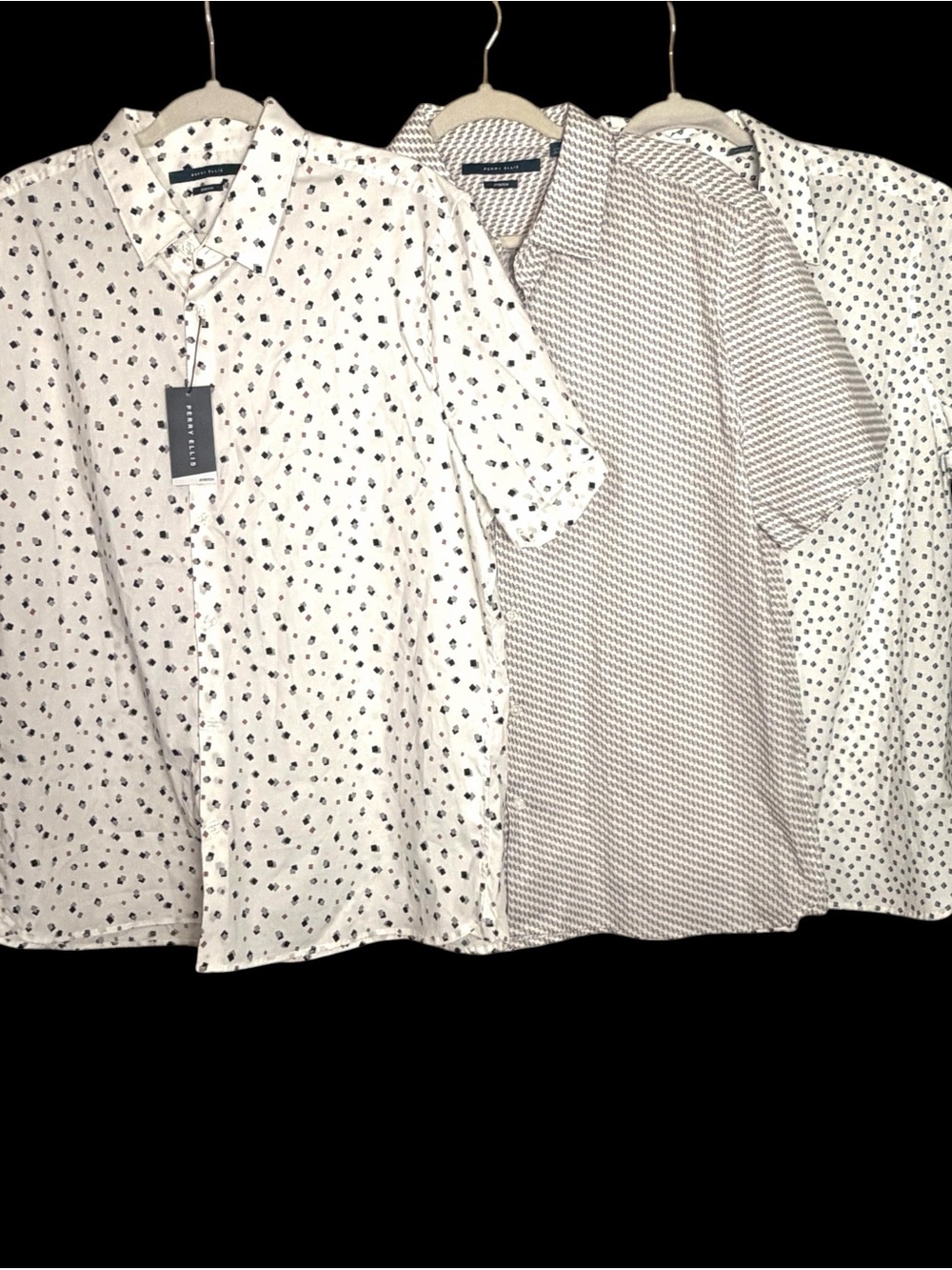 NWT Lot of 3 Perry Ellis Short Sleeve Button Up Shirts Stretch Geometric Mens XL